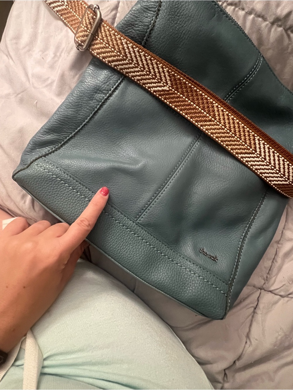 the sak Leather Crossbody Bag in Teal with Woven Strap - Picture 4 of 16